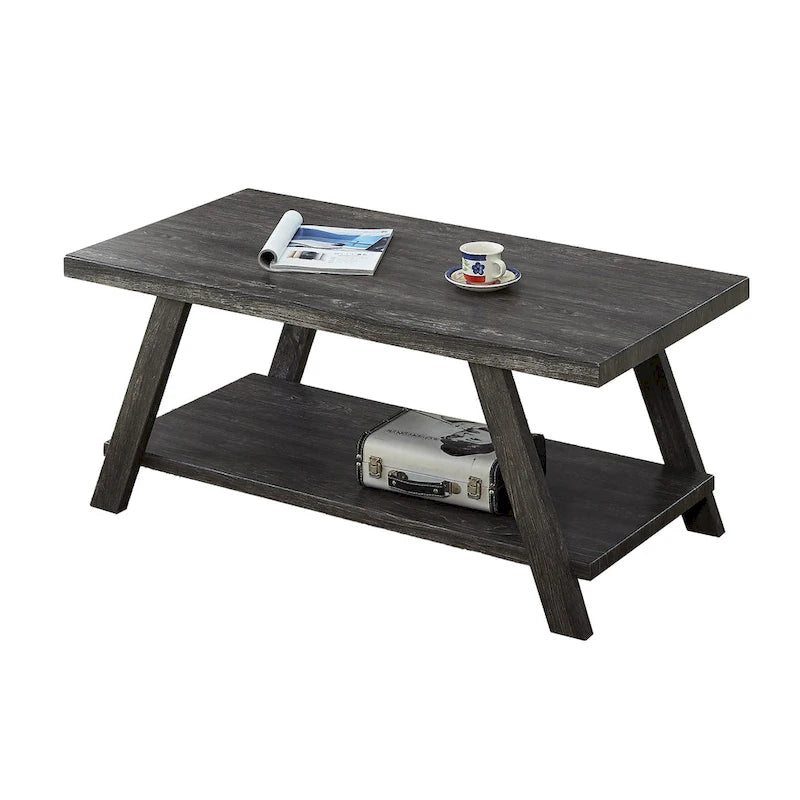Table basse contemporaine en bois avec étagère, finition blanche, pour salon