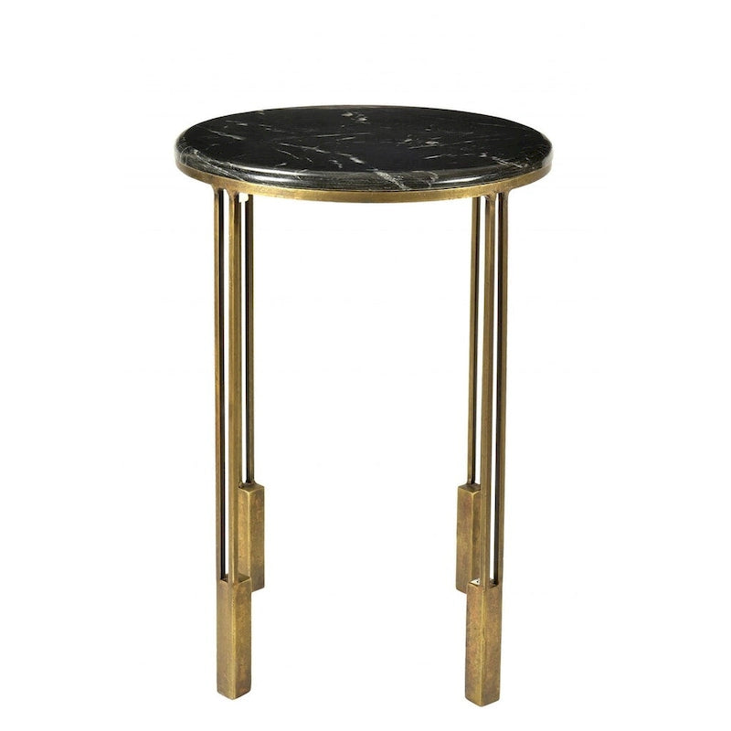 HomeRoots 23 Table d'appoint ronde en marbre et fer doré et noir - 23