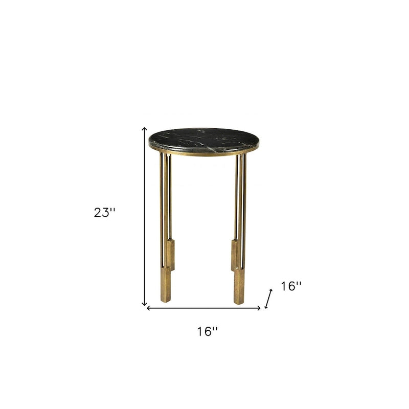 HomeRoots 23 Table d'appoint ronde en marbre et fer doré et noir - 23