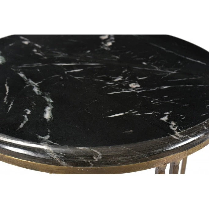 HomeRoots 23 Table d'appoint ronde en marbre et fer doré et noir - 23