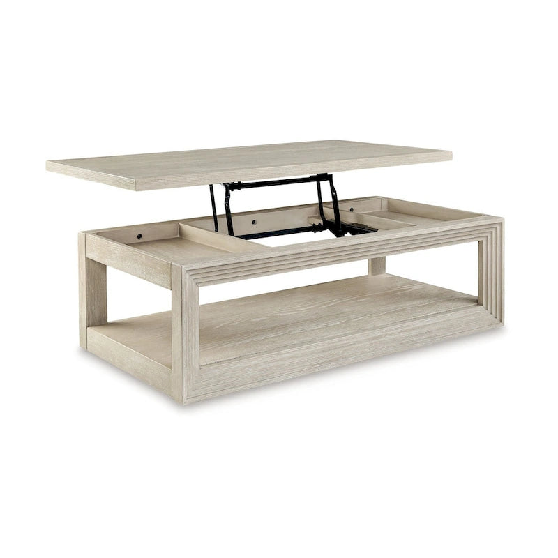 Table basse élévatrice Marz, rangement caché, gris patiné 54 pouces