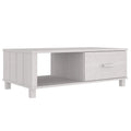 Coffee Table, Rectangular, Storage Drawer, White Solid Pine Wood