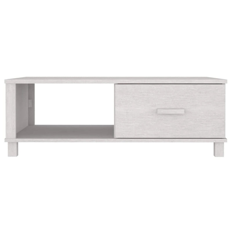 Table basse, rectangulaire, tiroir de rangement, bois de pin massif blanc