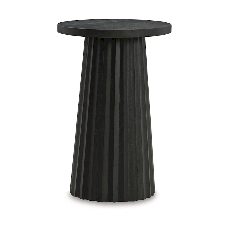 Table d'appoint Ceil, base ronde cannelée en bois massif noir classique, 35,5 cm