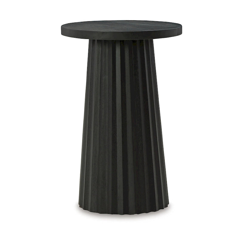 Table d'appoint Ceil, base ronde cannelée en bois massif noir classique, 35,5 cm