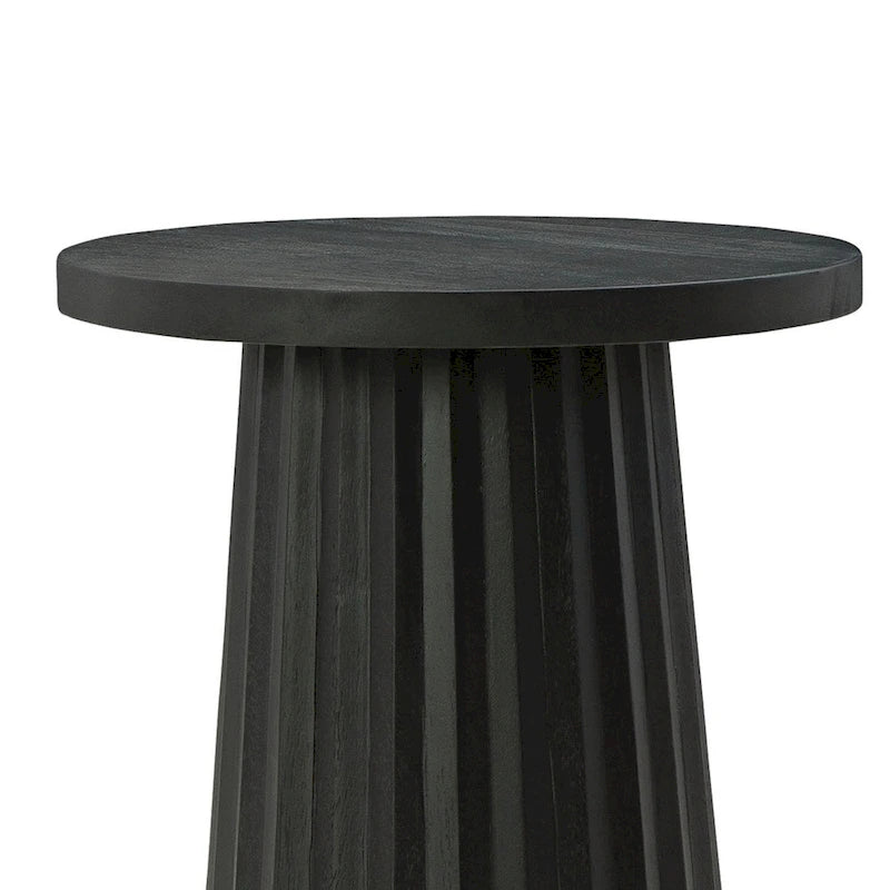 Table d'appoint Ceil, base ronde cannelée en bois massif noir classique, 35,5 cm