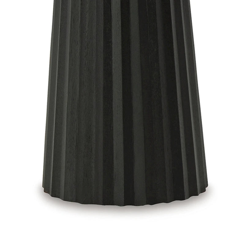 Table d'appoint Ceil, base ronde cannelée en bois massif noir classique, 35,5 cm