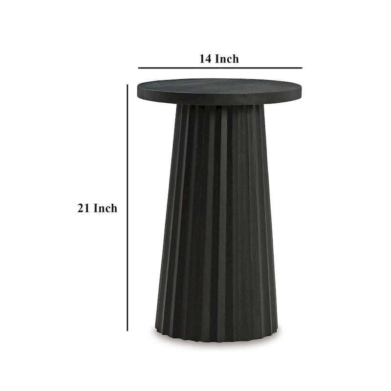 Table d'appoint Ceil, base ronde cannelée en bois massif noir classique, 35,5 cm
