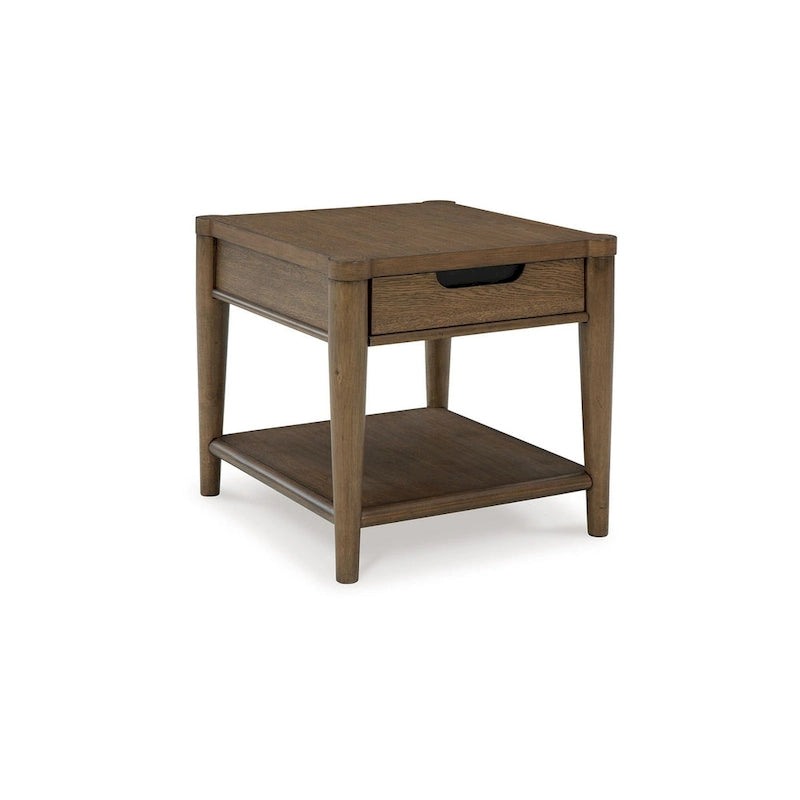 Table d'appoint Howie, tiroir et étagère, bois marron rectangulaire 66 cm