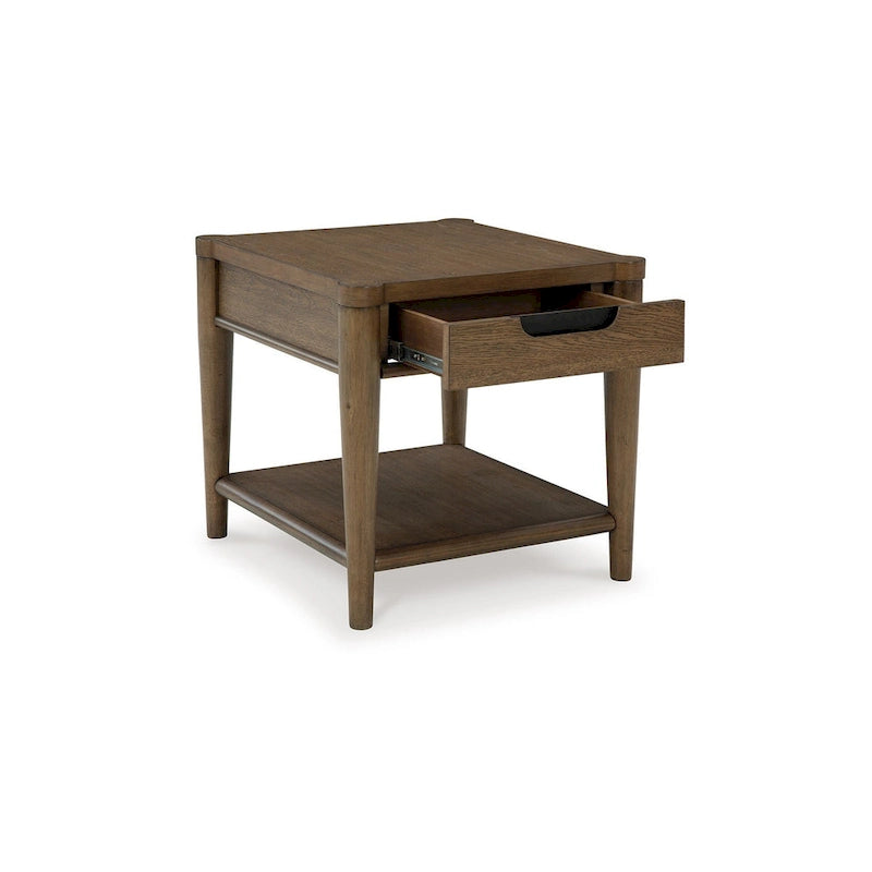 Table d'appoint Howie, tiroir et étagère, bois marron rectangulaire 66 cm