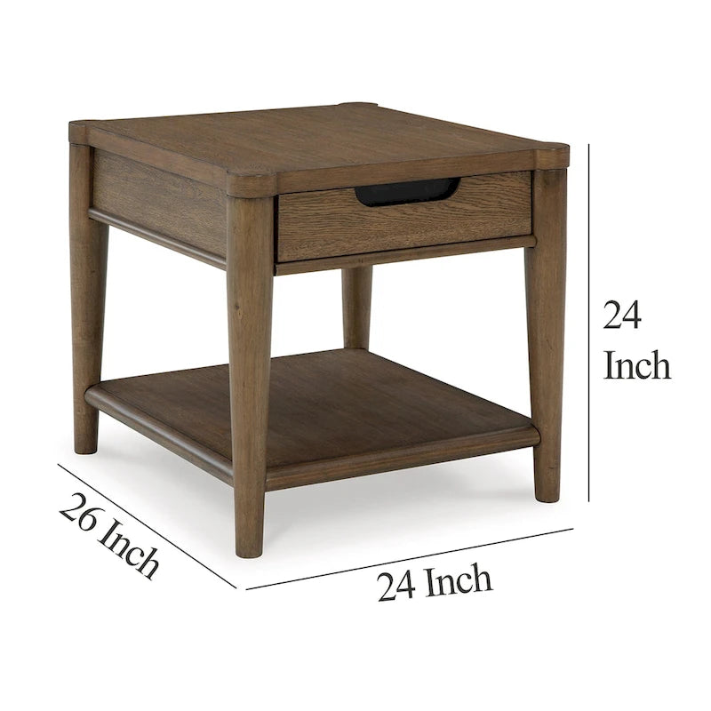 Table d'appoint Howie, tiroir et étagère, bois marron rectangulaire 66 cm