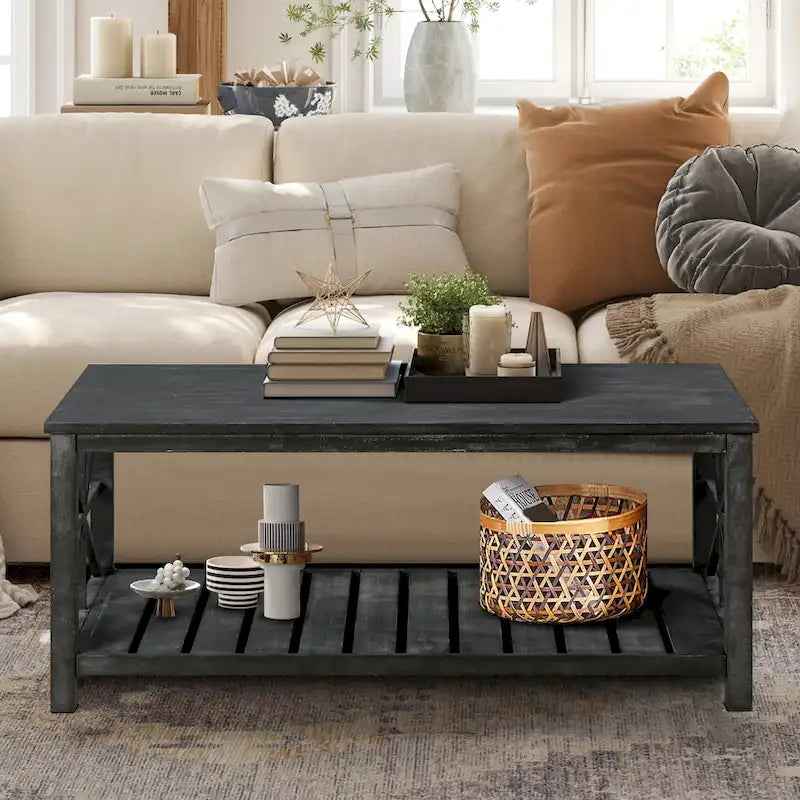 GDFStudio - Table Basse Nathaniel en Bois Rustique avec Rangement Spacieux - 47.24 L x 23.62 P x 19.68 H