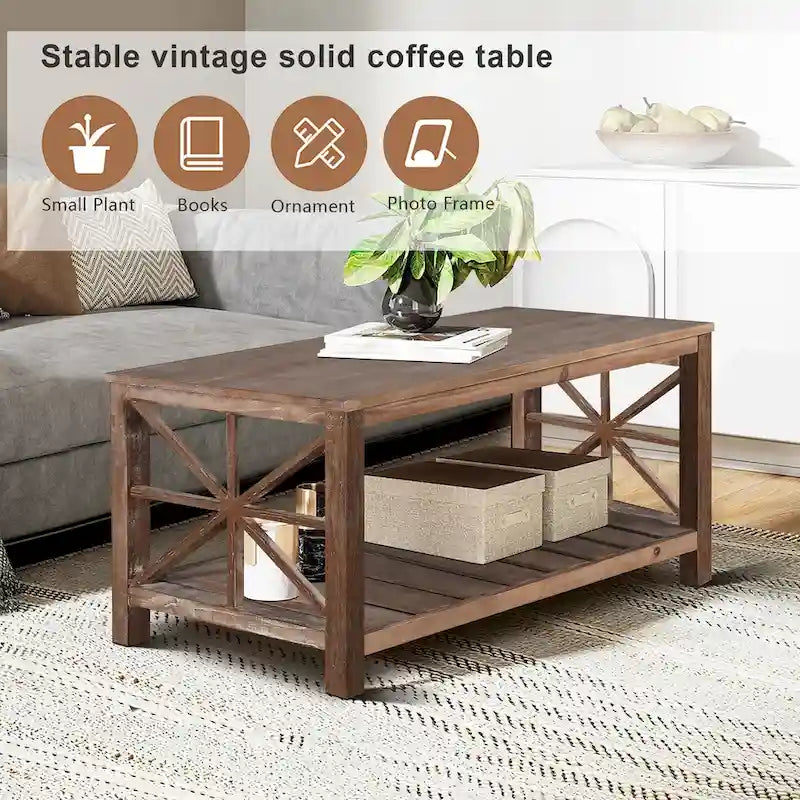 GDFStudio - Table Basse Nathaniel en Bois Rustique avec Rangement Spacieux - 47.24 L x 23.62 P x 19.68 H