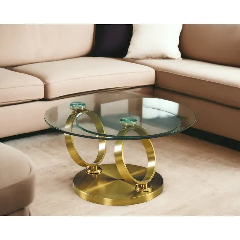 Table basse ronde abstraite en verre et métal transparent et doré HomeRoots 32 - 31,5' X '17' X '31,5