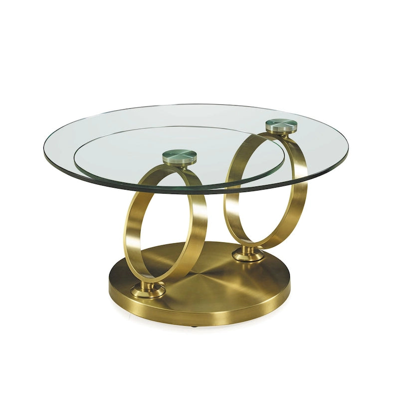 Table basse ronde abstraite en verre et métal transparent et doré HomeRoots 32 - 31,5' X '17' X '31,5