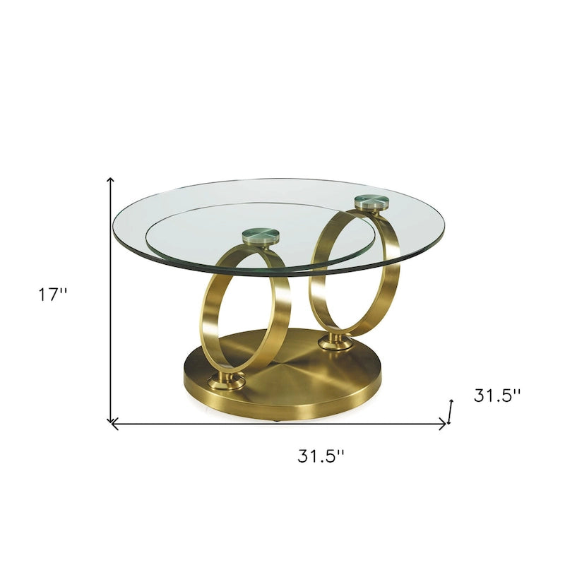 Table basse ronde abstraite en verre et métal transparent et doré HomeRoots 32 - 31,5' X '17' X '31,5