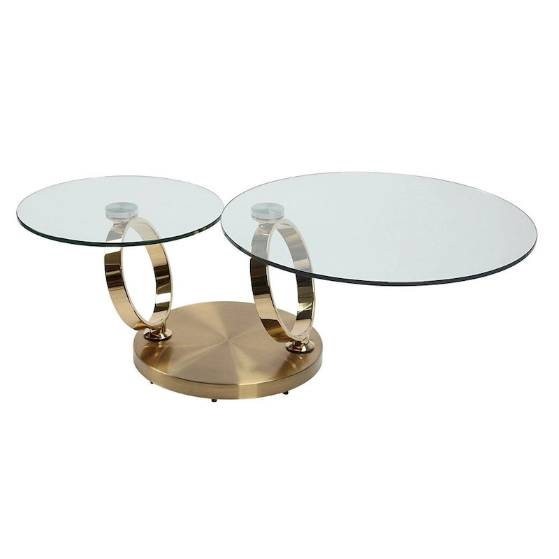 Table basse ronde abstraite en verre et métal transparent et doré HomeRoots 32 - 31,5' X '17' X '31,5