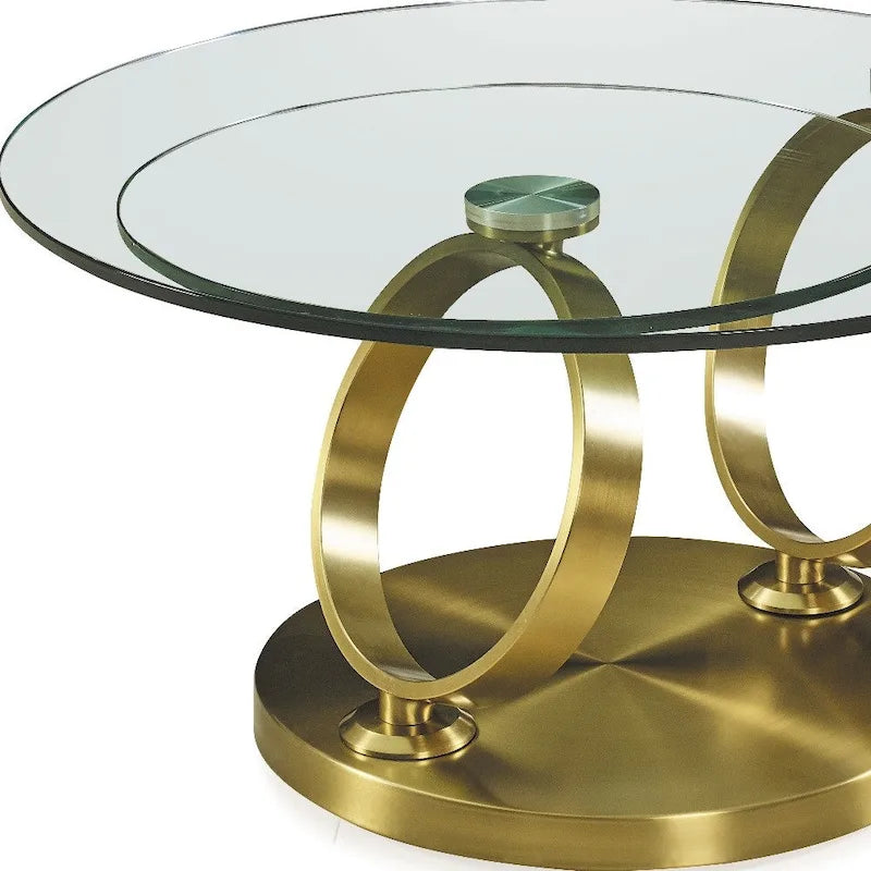 Table basse ronde abstraite en verre et métal transparent et doré HomeRoots 32 - 31,5' X '17' X '31,5
