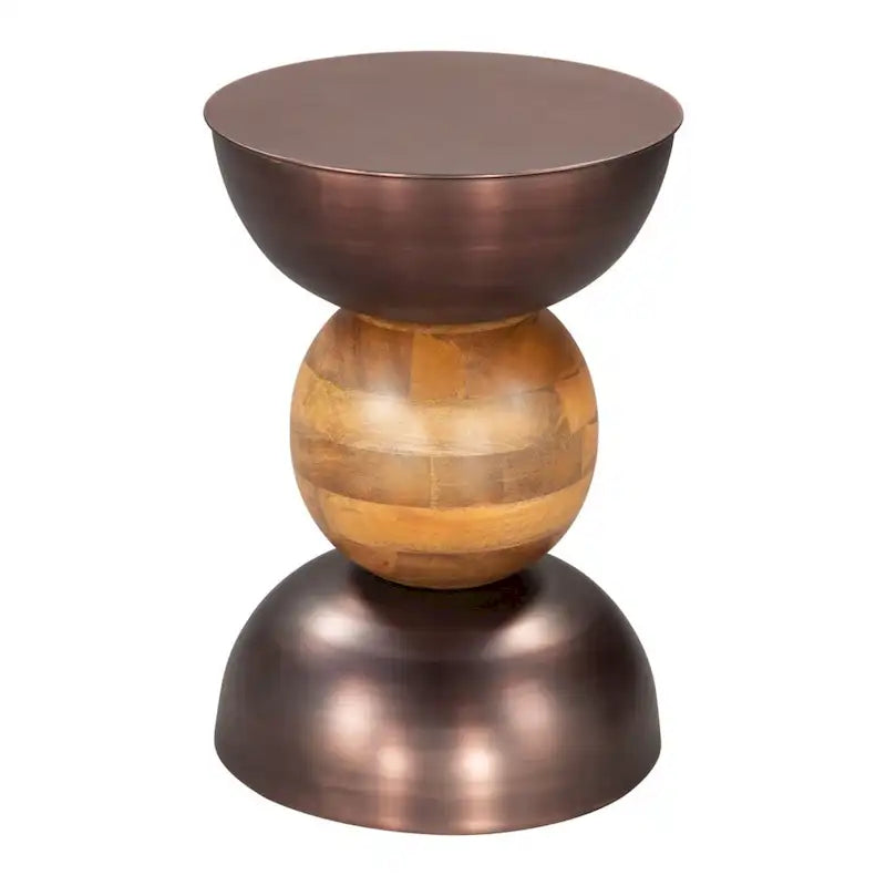 HomeRoots Table d'appoint piédestal ronde en fer et bois massif bronze et marron 20 - 14' X '20.3' X '14