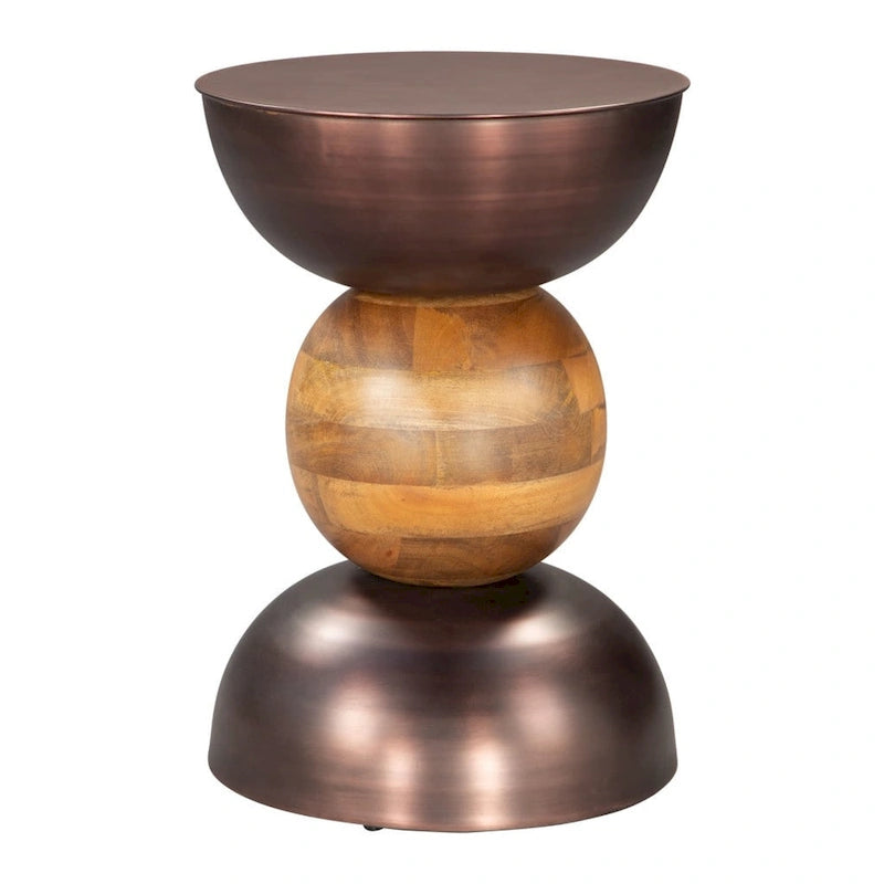 HomeRoots Table d'appoint piédestal ronde en fer et bois massif bronze et marron 20 - 14' X '20.3' X '14