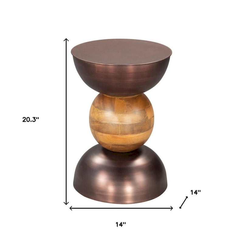 HomeRoots Table d'appoint piédestal ronde en fer et bois massif bronze et marron 20 - 14' X '20.3' X '14