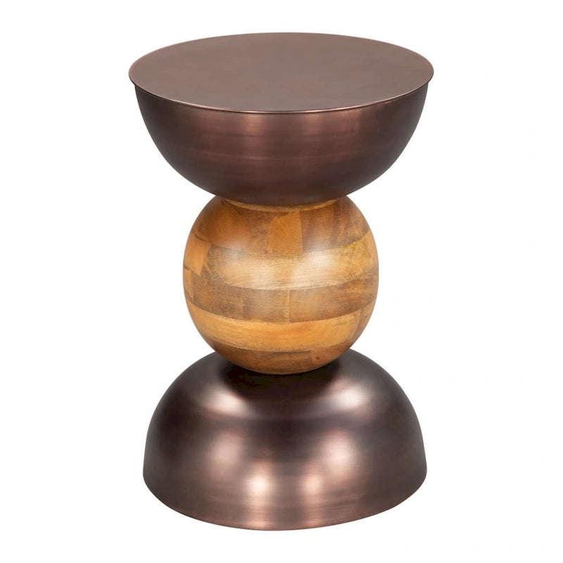HomeRoots Table d'appoint piédestal ronde en fer et bois massif bronze et marron 20 - 14' X '20.3' X '14