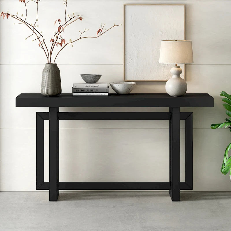 Console contemporaine avec plateau en bois, Table d'entrée extra longue pour entrée, couloir, salon, foyer