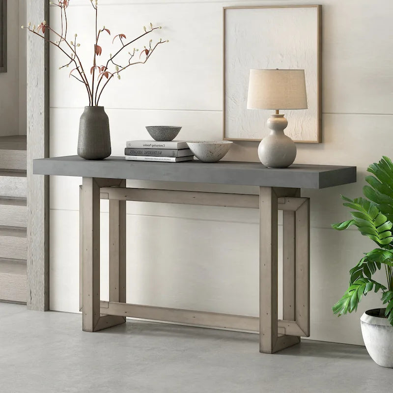 Console contemporaine avec plateau en bois, Table d'entrée extra longue pour entrée, couloir, salon, foyer