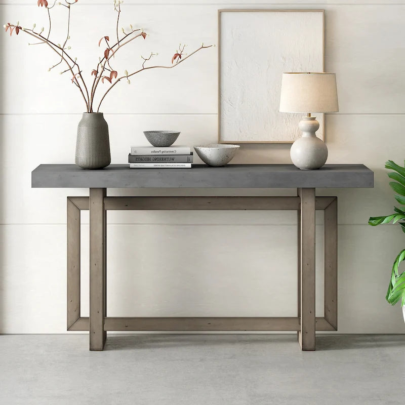 Console contemporaine avec plateau en bois, Table d'entrée extra longue pour entrée, couloir, salon, foyer