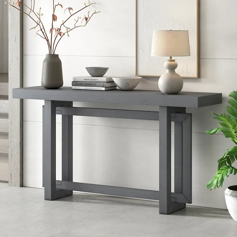 Console contemporaine avec plateau en bois, Table d'entrée extra longue pour entrée, couloir, salon, foyer