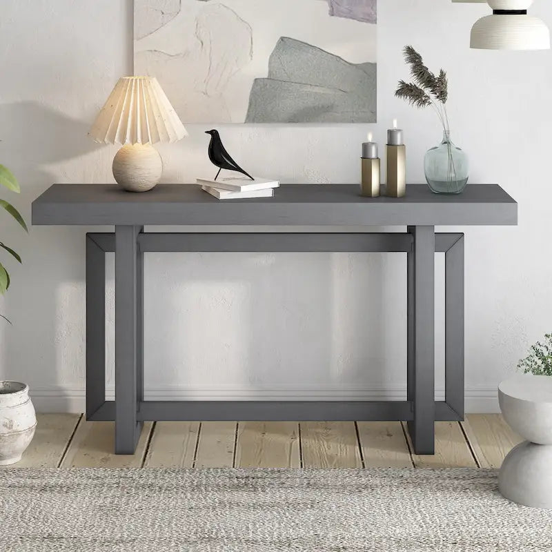 Console contemporaine avec plateau en bois, Table d'entrée extra longue pour entrée, couloir, salon, foyer