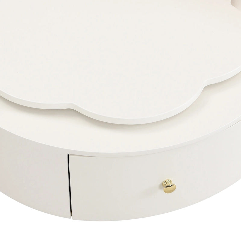 Table basse ronde moderne ensemble de 2, plateau rotatif à 360 degrés en forme de fleur avec 2 tiroirs, table d'appoint supérieure ronde avec verre