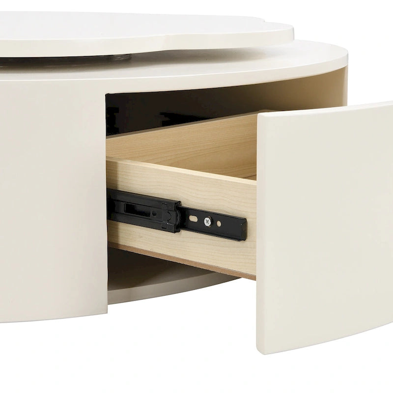 Table basse ronde moderne ensemble de 2, plateau rotatif à 360 degrés en forme de fleur avec 2 tiroirs, table d'appoint supérieure ronde avec verre