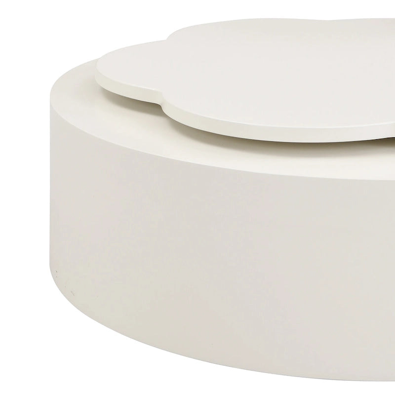 Table basse ronde moderne ensemble de 2, plateau rotatif à 360 degrés en forme de fleur avec 2 tiroirs, table d'appoint supérieure ronde avec verre
