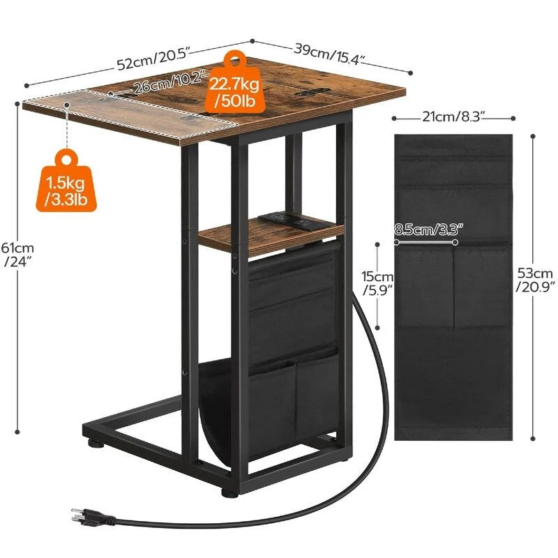 Table d'appoint en C avec station de charge - 52,1P x 39,1L x 61H cm