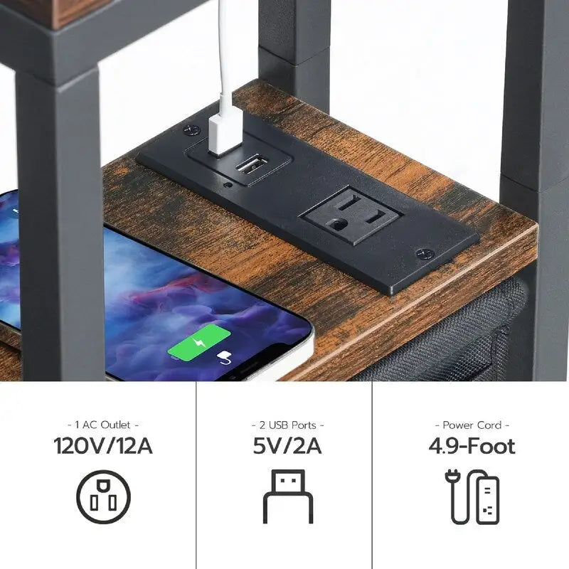 Table d'appoint en C avec station de charge - 52,1P x 39,1L x 61H cm