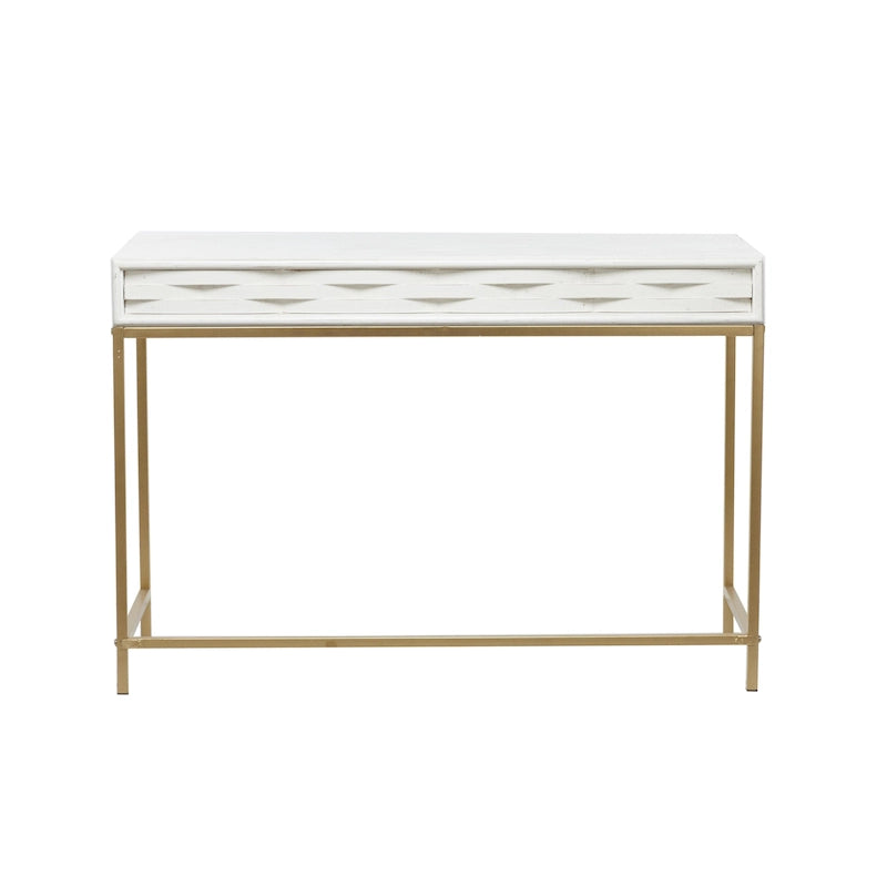 Console 2 tiroirs en bois avec cadre en métal doré - Blanc - Roche River Decor