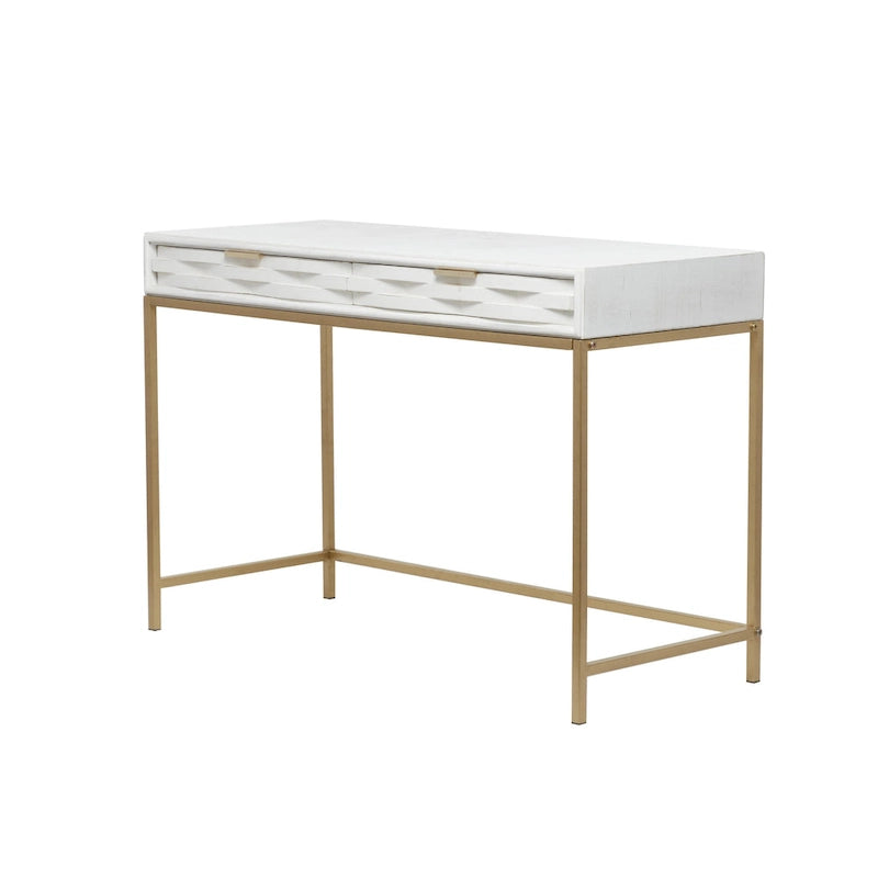 Console 2 tiroirs en bois avec cadre en métal doré - Blanc - Roche River Decor