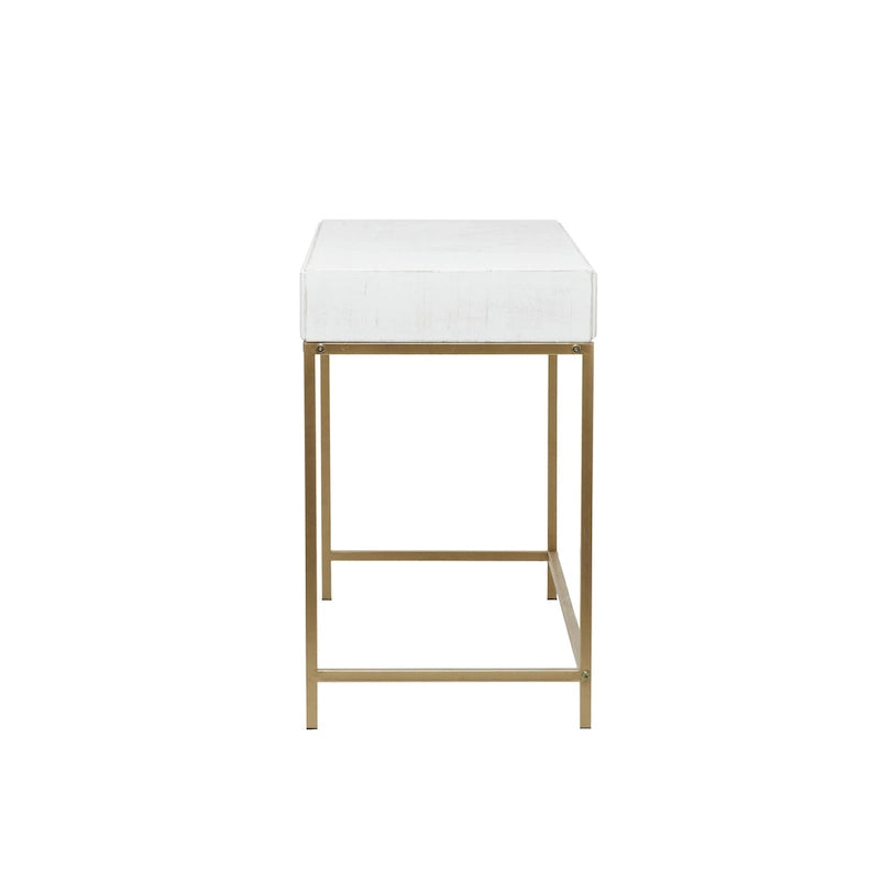 Console 2 tiroirs en bois avec cadre en métal doré - Blanc - Roche River Decor