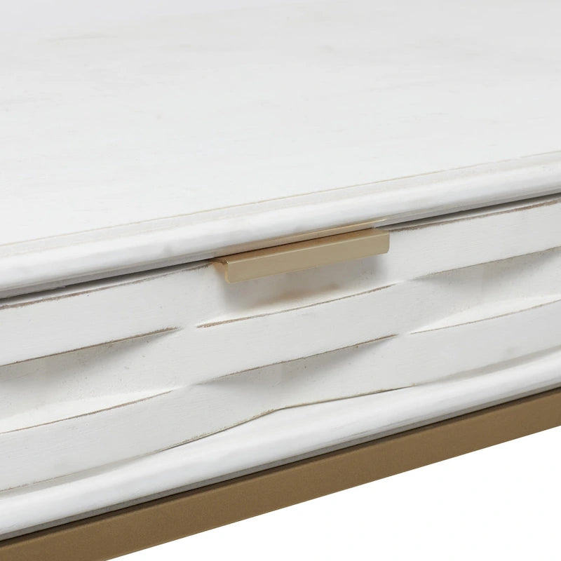 Console 2 tiroirs en bois avec cadre en métal doré - Blanc - Roche River Decor