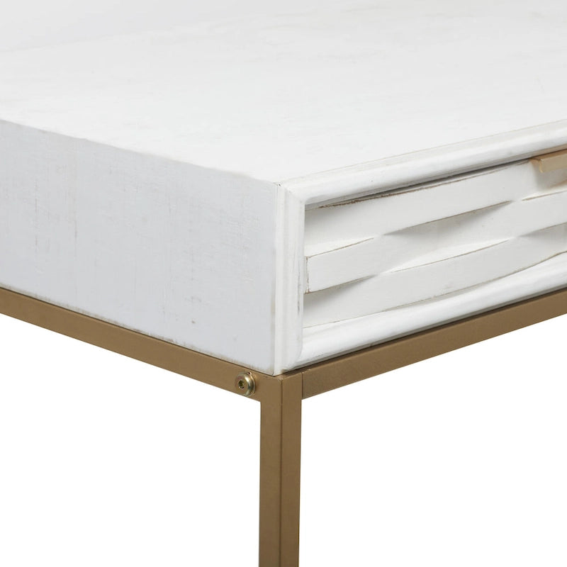 Console 2 tiroirs en bois avec cadre en métal doré - Blanc - Roche River Decor