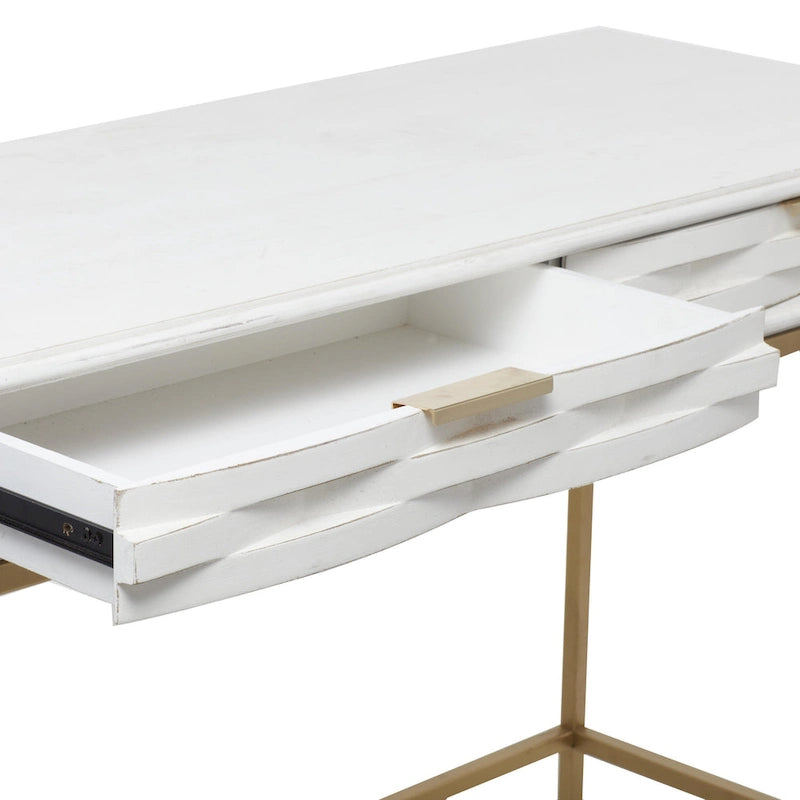 Console 2 tiroirs en bois avec cadre en métal doré - Blanc - Roche River Decor