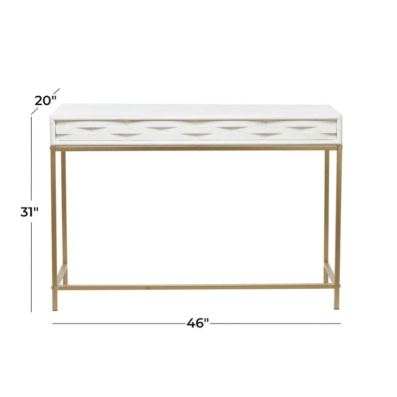 Console 2 tiroirs en bois avec cadre en métal doré - Blanc - Roche River Decor