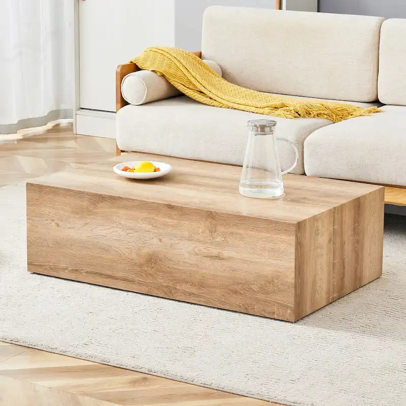 Table basse rectangulaire moderne avec base solide, Table basse en bois avec texture imitation marbre pour salon