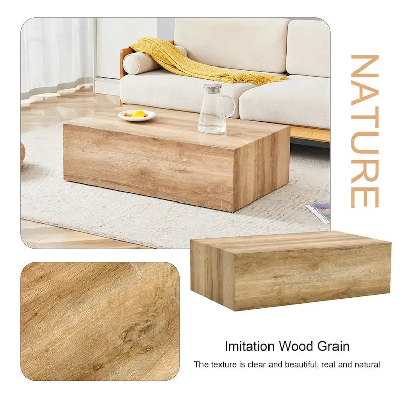 Table basse rectangulaire moderne avec base solide, Table basse en bois avec texture imitation marbre pour salon