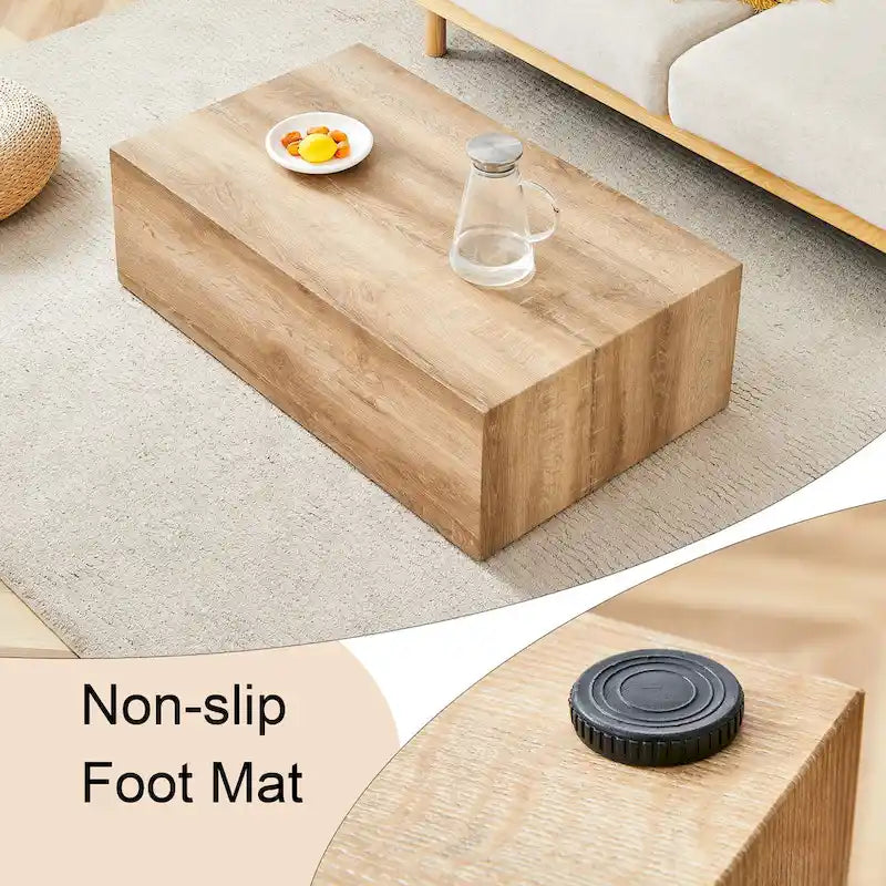 Table basse rectangulaire moderne avec base solide, Table basse en bois avec texture imitation marbre pour salon