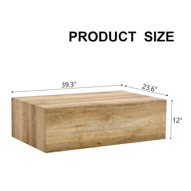 Table basse rectangulaire moderne avec base solide, Table basse en bois avec texture imitation marbre pour salon