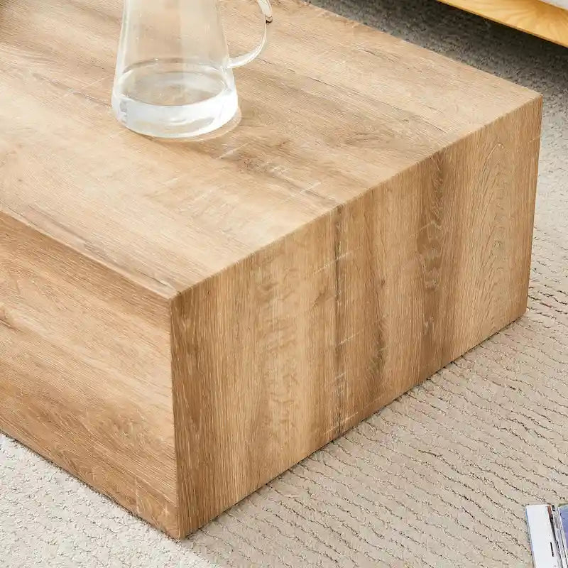 Table basse rectangulaire moderne avec base solide, Table basse en bois avec texture imitation marbre pour salon