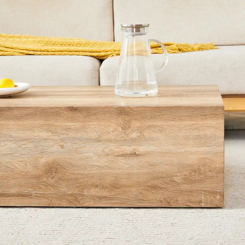 Table basse rectangulaire moderne avec base solide, Table basse en bois avec texture imitation marbre pour salon