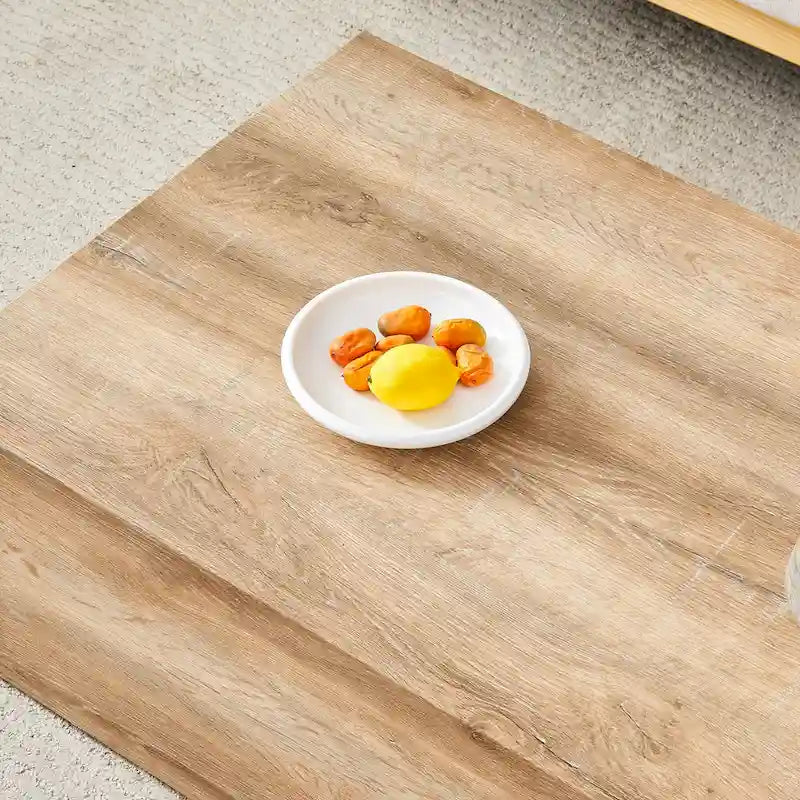 Table basse rectangulaire moderne avec base solide, Table basse en bois avec texture imitation marbre pour salon